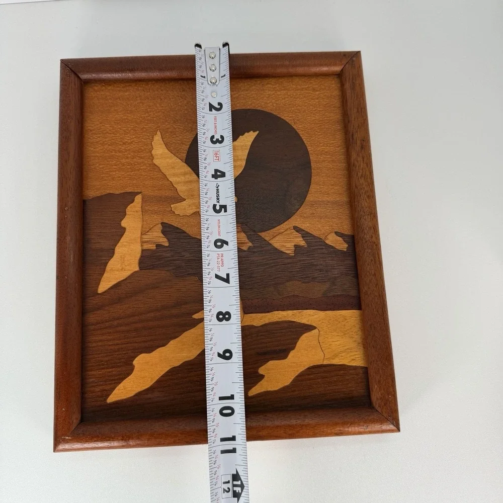 Marquetry Flying‎ Eagle Sunset Scene Over Mountains Wall Art Vintage 11
